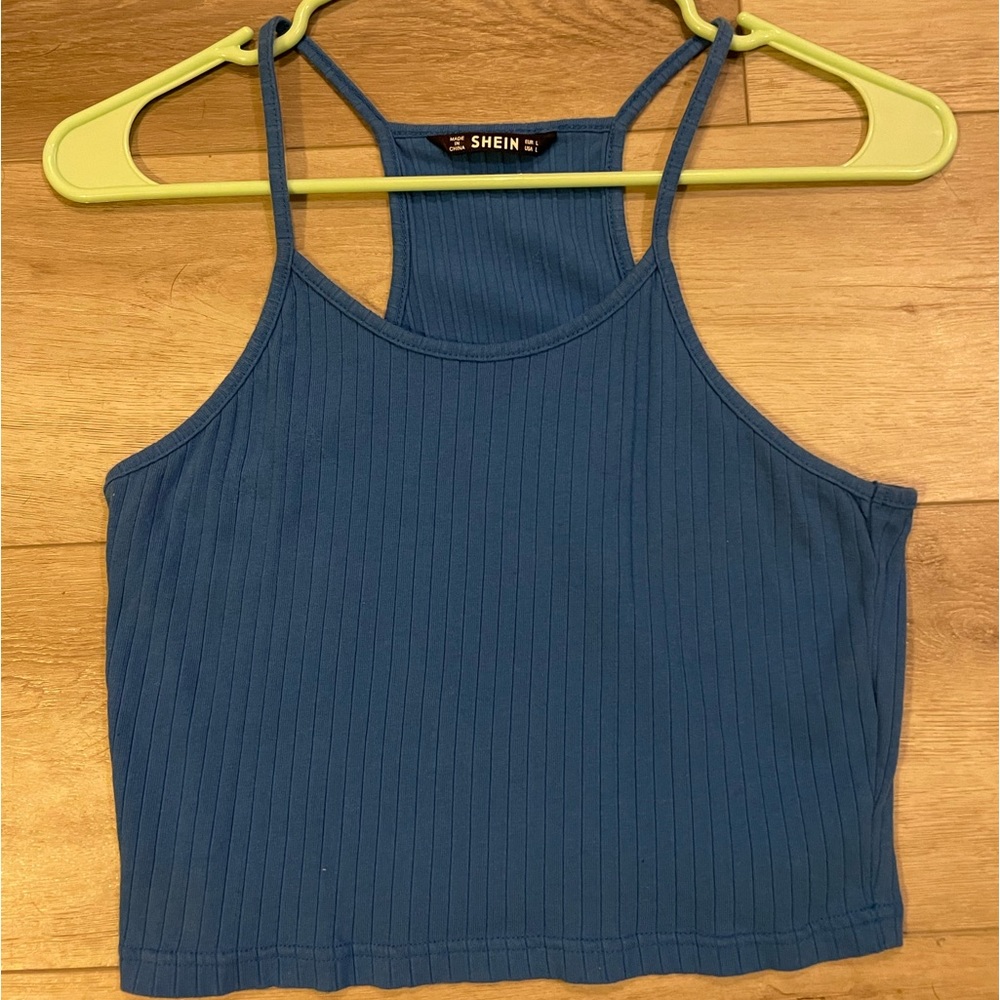 SHEIN Woman’s Blue Ribbed Crop Top Large
